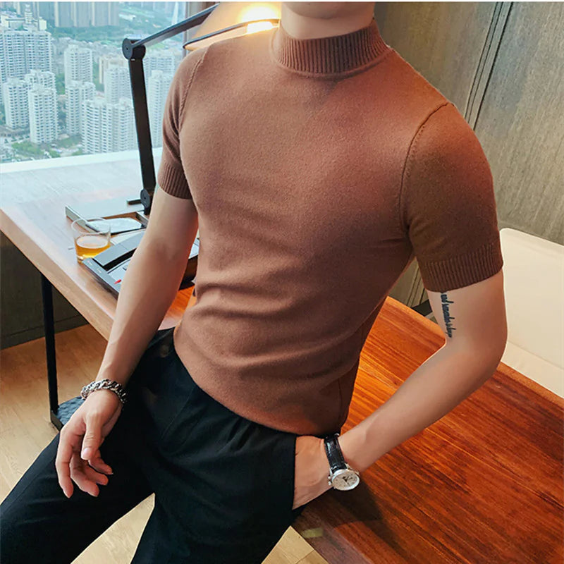 Basic Stretch Half Turtleneck Short Sleeve