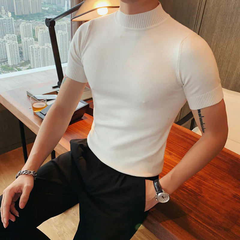 Basic Stretch Half Turtleneck Short Sleeve