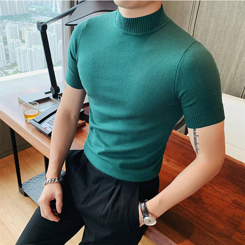 Basic Stretch Half Turtleneck Short Sleeve