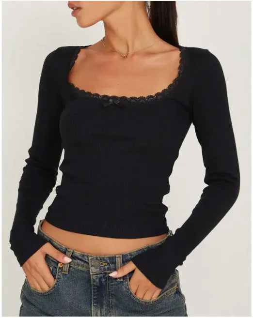 U-Neck Delicate Lace Knit Top